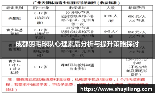 成都羽毛球队心理素质分析与提升策略探讨